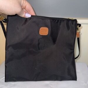 BRIC'S Small Black Nylon Slim Square Crossbody Bag Tote Insert Snap-Out Pouch